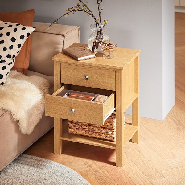 SoBuy Sengebord Sidebord 2 skuffe og 1 hylder Sofabord FBT114-N Nature