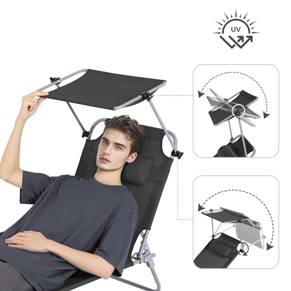SoBuy solstol, gungstol, hopfällbar strandstol OGS48-SCH Black