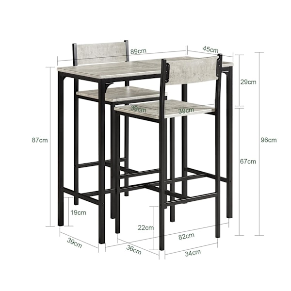 SoBuy Baaripöytä ja 2 baarituolit Ruokailuryhmä OGT03-HG Gray Rectangular table with 2 chairs