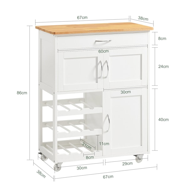 SoBuy Køkkenskab med hjul, Køkkenøer, Køkkenvogn  FKW45-WN White 67 x 37 x 87 cm