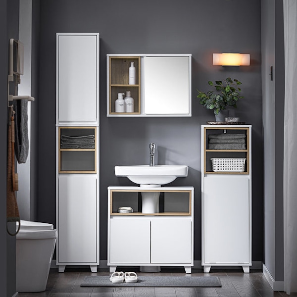 SoBuy Tvättställsunderskåp Badrumsskåp Underskåp BZR148-W White Under sink cabinet