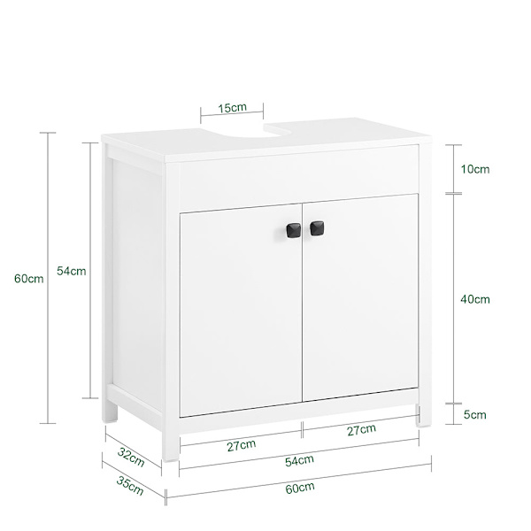 SoBuy Underskab til håndvask Badeværelsesskab 2låger BZR98-W White Sink cabinet(on wall)