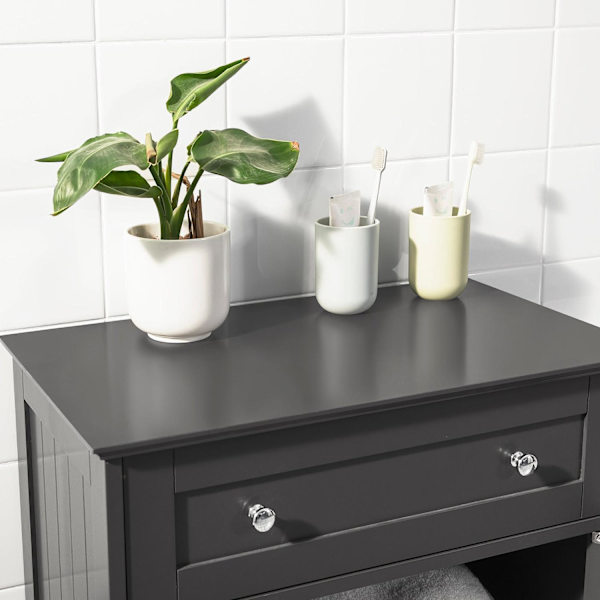SoBuy Badeværelsesskab med jalousilåger og skuffe, FRG238-DG Gray base cabinet
