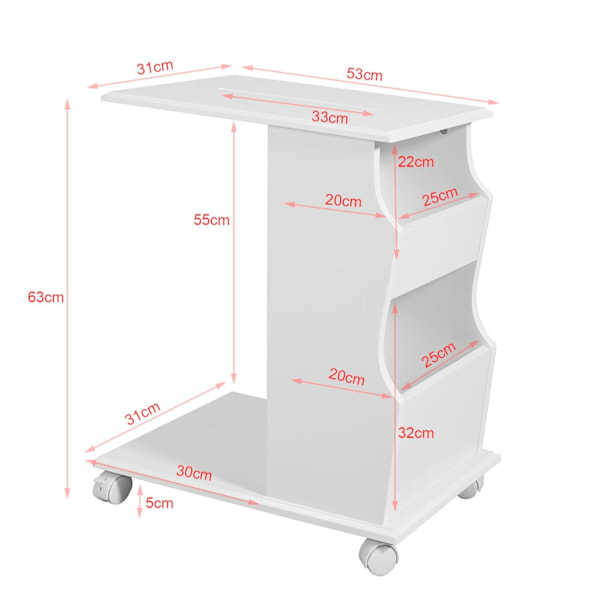 SoBuy Soffbord Cafébord Rullbord Förvaringsbord vit FBT67-W