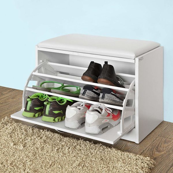 SoBuy Säilytyspenkki Kenkähylly Kenkäkaappi Eteisen FSR16-W White 60*30*48cm