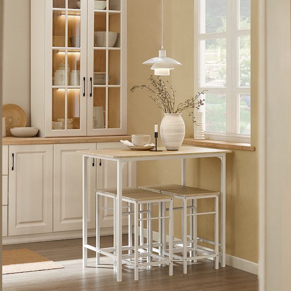 SoBuy Barbord och 4 pallar Barbordsset OGT11-WN Light wood table with 4 stools