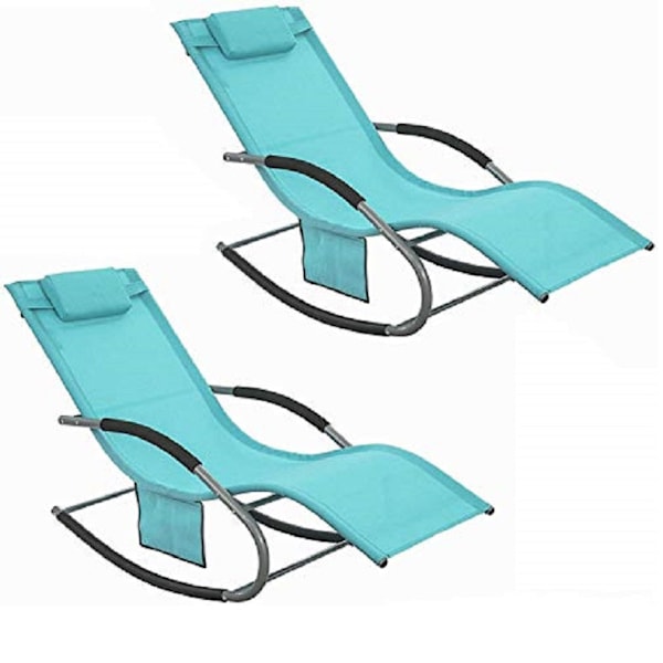 SoBuy 2 keinutuolit jalkatuella Aurinkotuolit OGS28-HBX2 Blue 2 Pieces