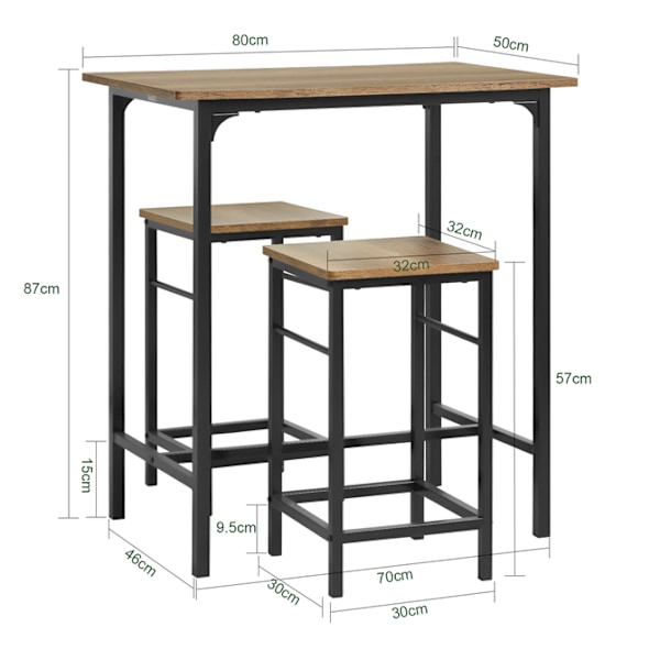 SoBuy Ruokailuryhmä Baaripöytä ja 2 baarijakkaraa OGT10-PF brown table with 2 stools