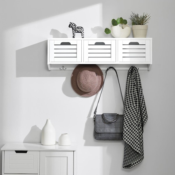 SoBuy Hatthylla Vägghylla Klädhängare med korgar FHK19-W White Wall shelf