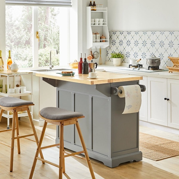 SoBuy Köksö på hjul Köksskåp med Klaffbord, grå, FKW71-HG Gray
