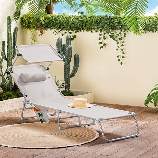 SoBuy solstol, gungstol, hopfällbar strandstol OGS48-MI Beige
