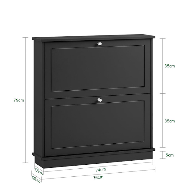 SoBuy Skoskåp 2 fack Hallmöbel med förvaring FSR99-SCH Black L76*B18*79cm