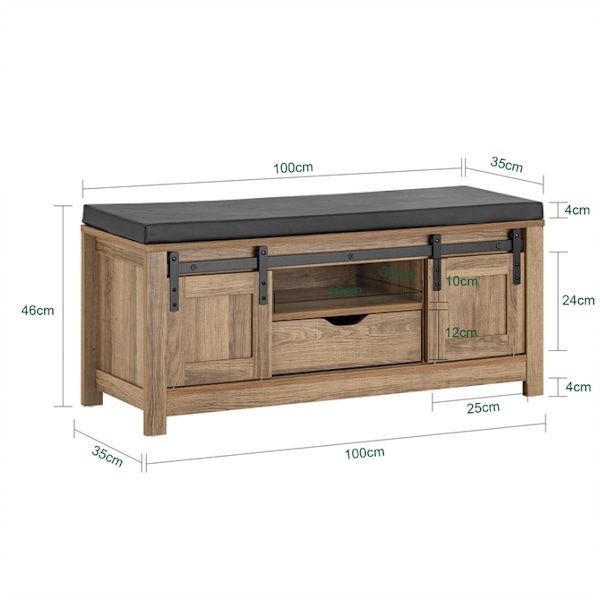 SoBuy Skobänk med dyna, Skohylla med skjutdörrar FSR118-BR Wood Bench