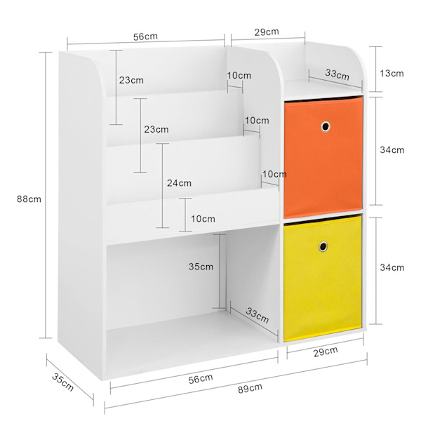 SoBuy Barnhylla med 2 korgar Förvaringskombination KMB37-W L89*B35*A88cm
