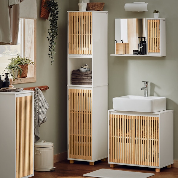 SoBuy Badrumsskåp Med Tvättkorg Tvättskåp BZR126-W Laundry basket cabinet