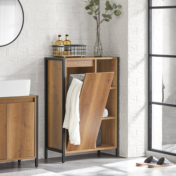 SoBuy Badrumsskåp med tvättkorger Badrumshylla med tvättsäck BZR Laundry cabinet