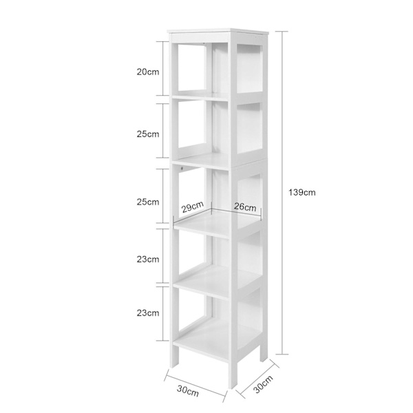 SoBuy Högskåp med 6 hyllor Badrumshylla vit BZR14-W Vit High shelf