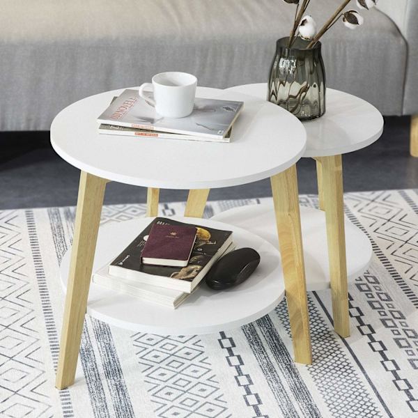 SoBuy Runda satsbord set om 2, Sidobord,Cafébord, FBT75-W White 50 x 50 x 45 cm