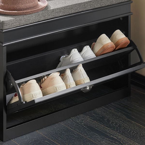 SoBuy Skobænk Skoholder med sæde Entrébænk Sort FSR82-L-SCH Black L75*B24*H52cm