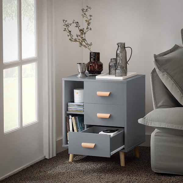 SoBuy Sengebord 3 skuffe og 2 hylder Sofabord Sidebord FBT95-HG Grey