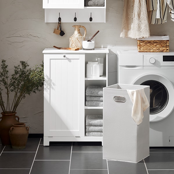 SoBuy Badrumsskåp med tvättkorg Badrumsskåp Förvaringsmöbel badrum BZR105-W White Laundry cabinet