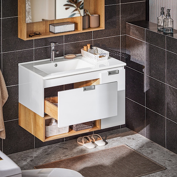 SoBuy Tvättställsunderskåp Badrumsskåp Underskåp BZR178-WN Under sink cabinet