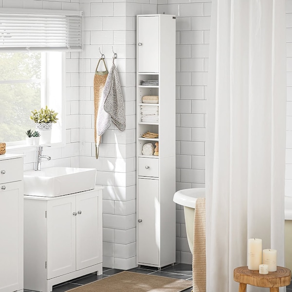 SoBuy kylpyhuone Korkea kaappi Pesukonekaappi vitriinit BZR34-W White