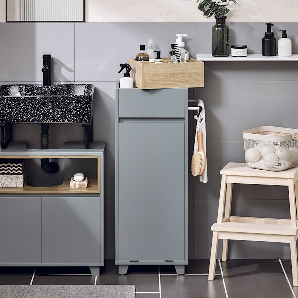 SoBuy Badrumsskåp med tvättkorg Förvaringsmöbel BZR159-DG Gray Base cabinet with laundry basket