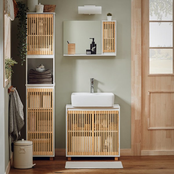 SoBuy Allaskaappi 2 ovea kylpyhuone kaappi BZR125-W Under sink cabinet