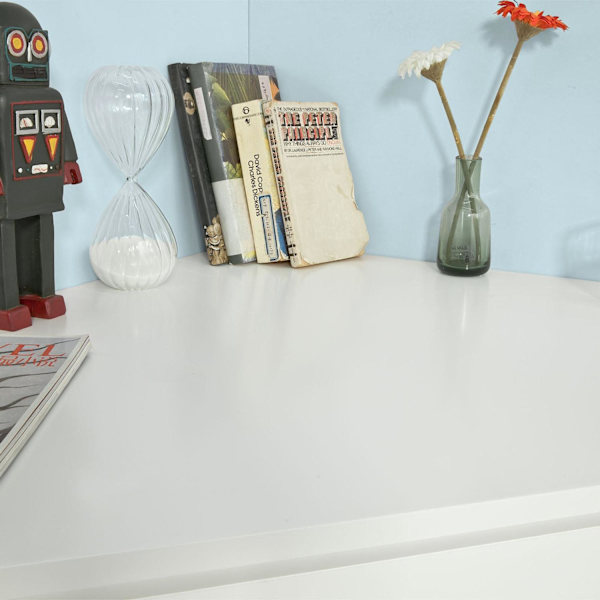 SoBuy Hjørnebord med reol og skuffe , 76*76 cm hvid FWT31-W White