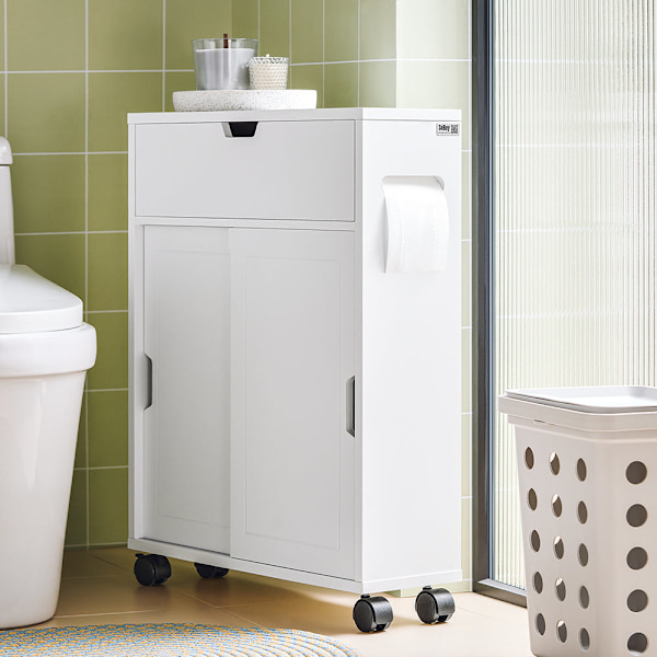 SoBuy Kylpyhuone kaappi pyörillä Wc-harja ja pidike BZR31-W