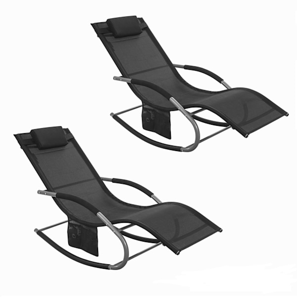 SoBuy,2 x Gungstol,Loungestol,Utemöbler,2-sits,svart,OGS28-SCHx2 Black 2 Pieces