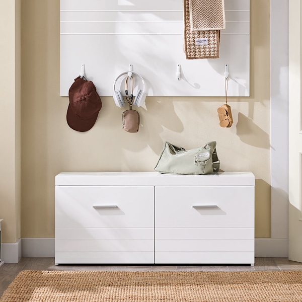 SoBuy Sittbänk med 2 dörrar Skobänk Bänk med förvaring FSR178-W White Shoe bench