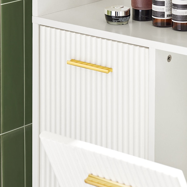 SoBuy Kylpyhuonekaappi pesukorilla Korkea kaappi BZR182-W High cabine twith laundry basket
