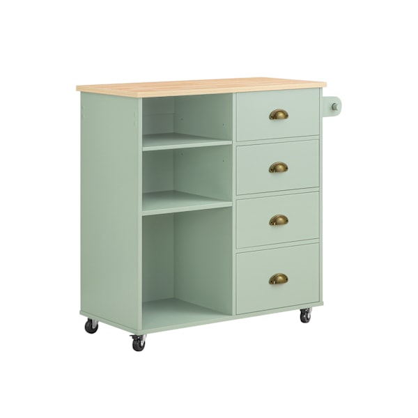 SoBuy monikäyttöinen keittiövaunu, jossa on 3 laatikkoa ja pyörät - vihreä 90x40x88cm