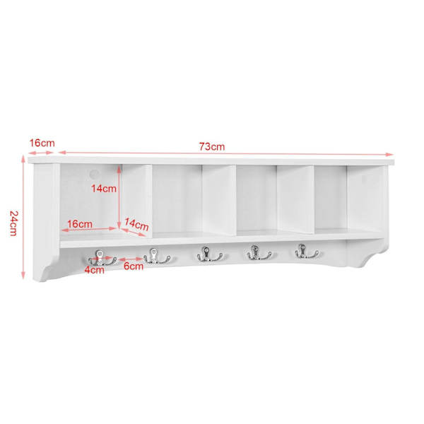 SoBuy Knagerække med 4 vitrinlåger og 5 kroge Væghylde FRG48-L-W  Längd 73 cm