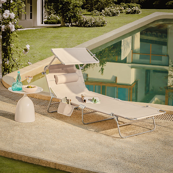 SoBuy 2 x Fällstolar utemöbler Solsäng med dynor OGS35-MIx2 Beige