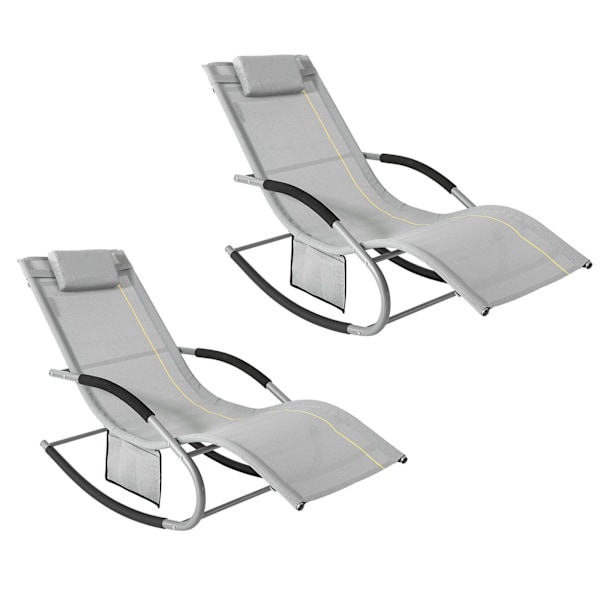 SoBuy,2 x Gungstol,Loungestol,Utemöbler,2-sits,grå,OGS28-HGx2 Gray 2 Pieces