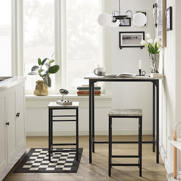 SoBuy Baaripöytä ja 2 baarijakkaraa Ruokailuryhmä 2 hengelle. be Grey Table with 2 stools