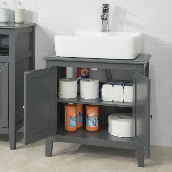 SoBuy Allaskaappi 2 ovea Kylpyhuone kaappi harmaa FRG202-DG Grey Sink cabinet(on wall)