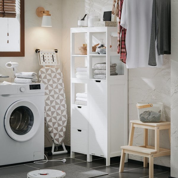 SoBuy Pyykkikaappi Kylpyhuone kaappi Korkea kaappi BZR123-W High cabinet