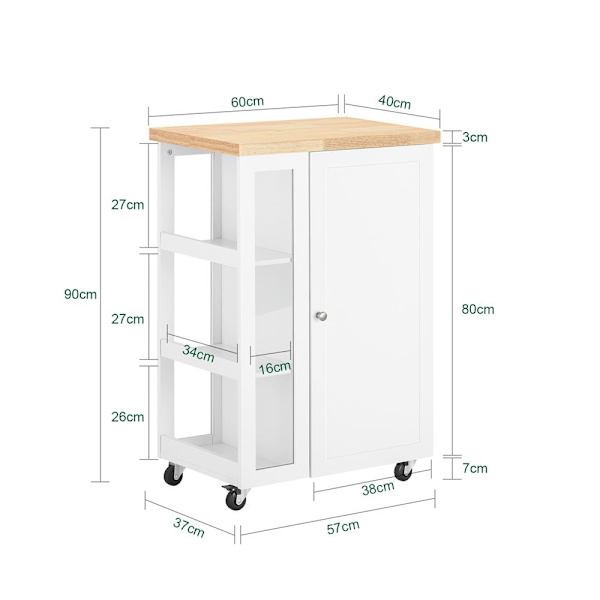 SoBuy Køkkenvogn Køkken Mobilt Rullebord Serveringsvogn FKW75-WN White