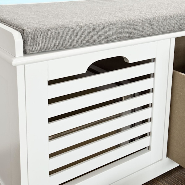 SoBuy Bänk med 2 korgar,Skobänk med dyna,FSR23-K-W White Bench with 2 baskets