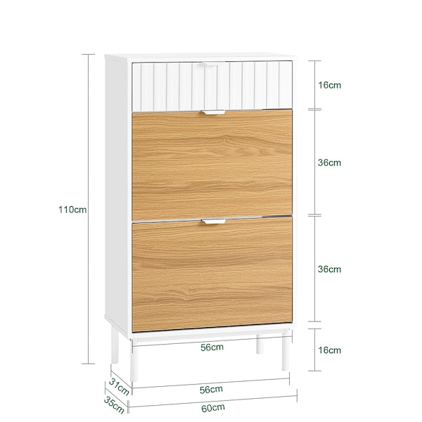 SoBuy Smalt skoskåp 2 fack Skohylla hög Skoställ Hylla FSR174-WN L60*B35*H110cm 