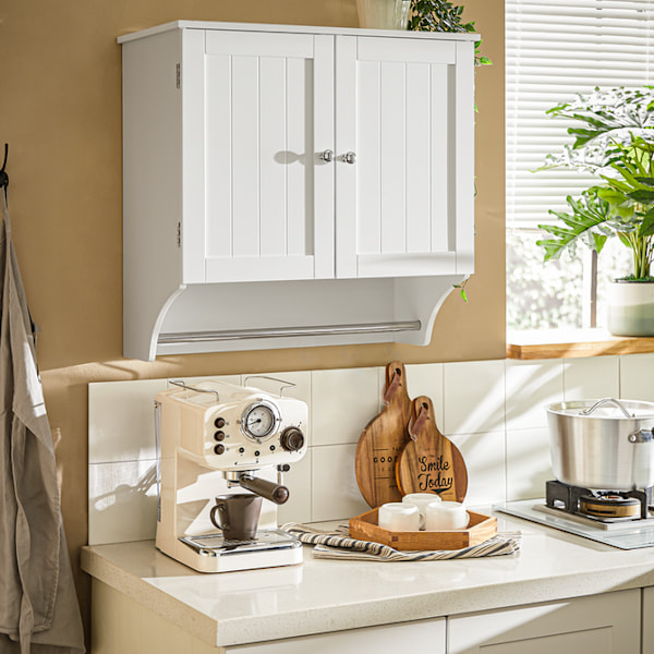 SoBuy kylpyhuone kaappi Seinäkaappiin pyyhetelineellä BZR84-W white Wall cabinet with 2 doors