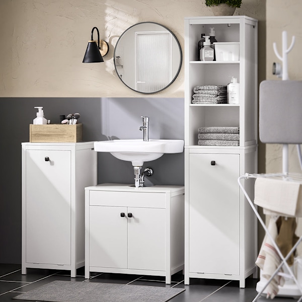 SoBuy Badrumsskåp med tvättkorg Tvättskåp BZR97-W White Base cabinet with laundry basket