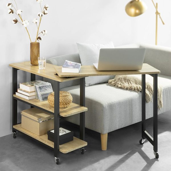 SoBuy Kapea sarjapöytä pyörillä Tietokonepöytä FWT83-N Wood