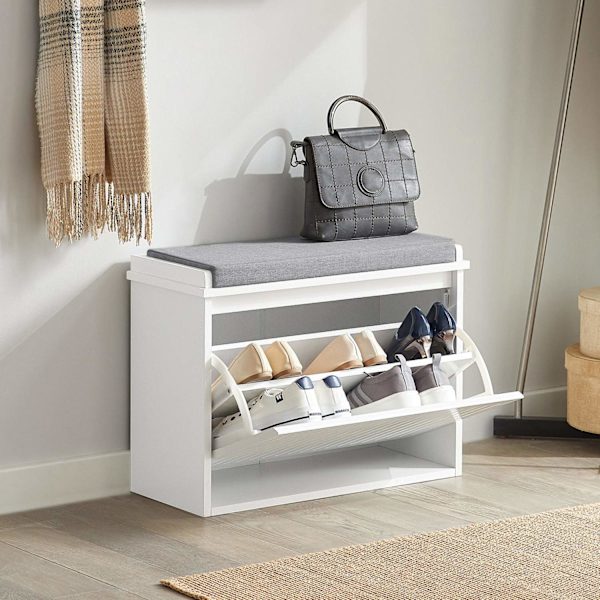 SoBuy Skobänk med dyna Bänk med skoförvaring FSR98-W White 62*25*46cm