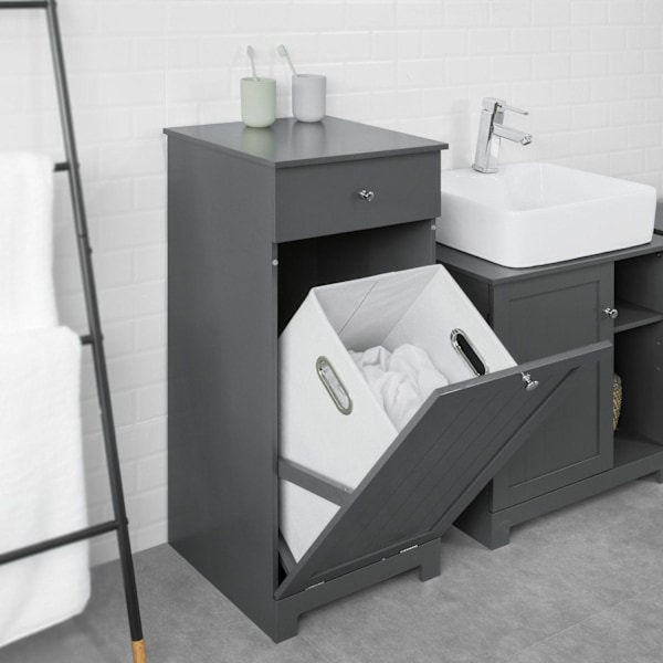 SoBuy Pyykkikaappi Kylpyhuone kaappi Pyykkikori BZR21-DG Grey Laundry cabinet(1 door)