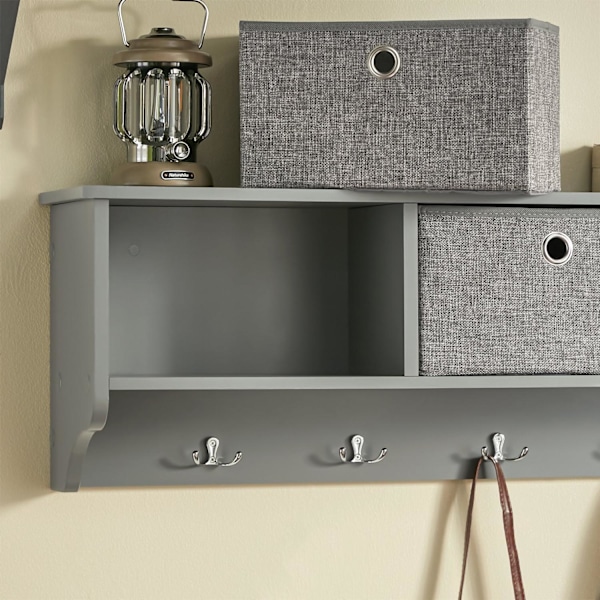 SoBuy Knagerække med 3 kurve og 5 kroge, Væghylde FRG282-HG Gray
